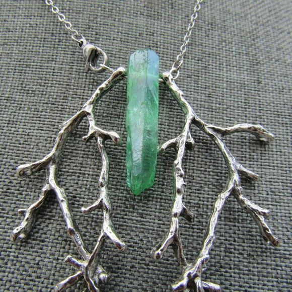 Forest Witch Quartz Branch Moth Statement Necklace Woods - Picture 3 of 6